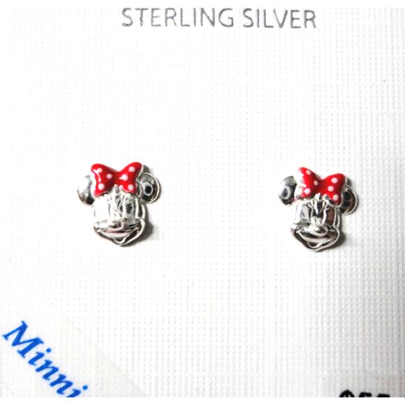 NEW Disney Sterling Silver Mickey's MINNIE MOUSE PIERCED EARRINGS Childrens Stud - Picture 5 of 6